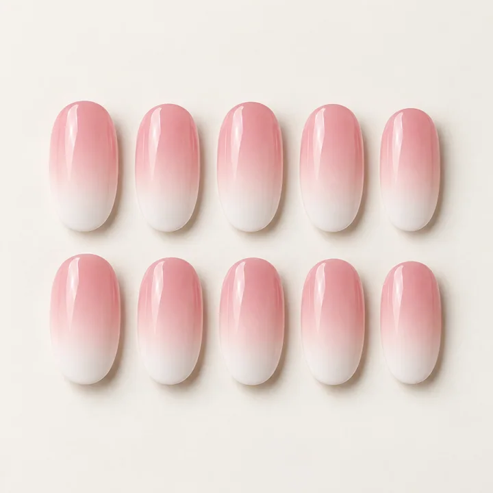 Pink ombré press-on nail design illustration